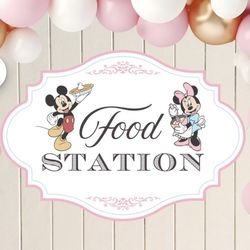 Custom Minnie Mouse Mickey Mouse Disney Food Station Party Sign Customized Party Decorations Baby land 
