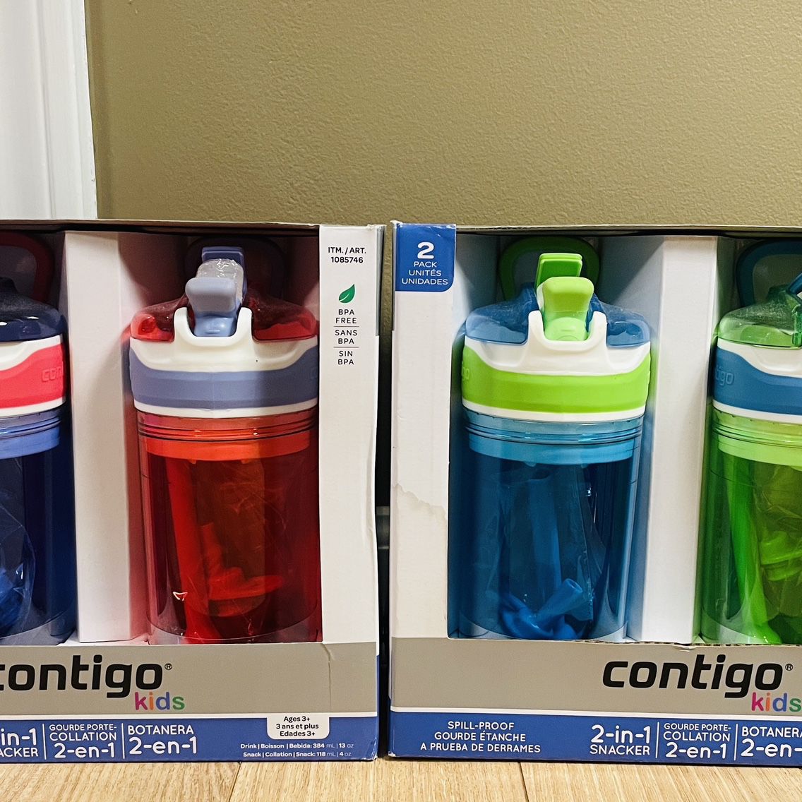 Contigo Snack Hero Water Bottle Set 2-in-1 Water Bottle with 4oz Snack  Compartment & 13oz Spill-Proof Water Bottle - Red & Blue