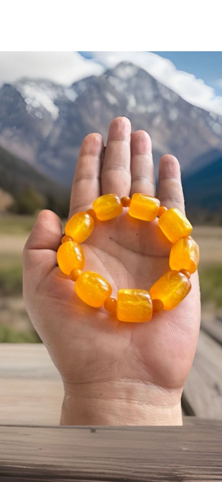 Elegant & Vintage Shiny Barrel Shape Amber Beads With Round Amber Spacer Stretchable Bracelet 32Grams
