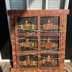 Antique Indian Hand Painted Wood Window