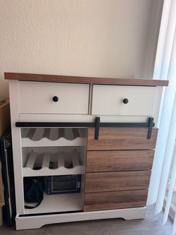 Farmhouse White & Wood Storage Cabinet / Sideboard – Like New