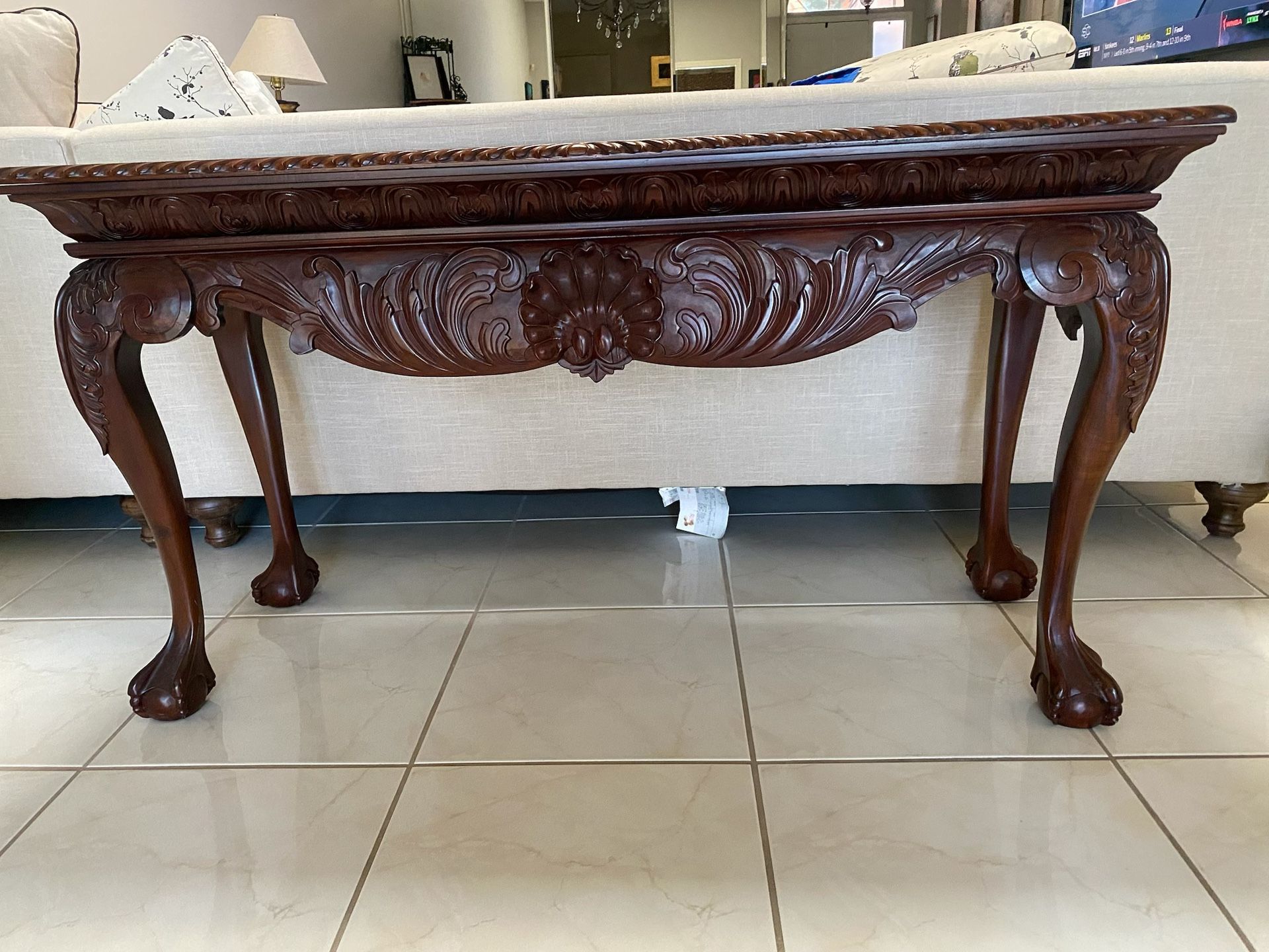 Carved Wood Console Table — Heavy, Solid, Beautiful Detail