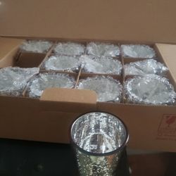 Letine gold Candle Holders Bulk, Mercury Glass Votives Set of 18