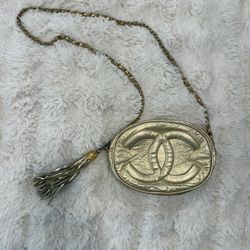 Gold Quilted CC-Style Crossbody with Tassel