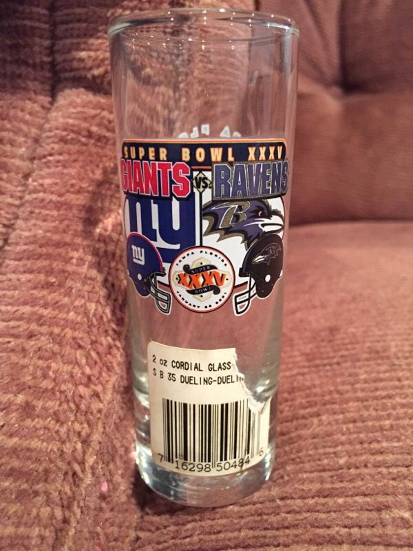 Giants vs raven super bowl 35 shot glass