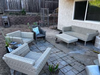 Wicker-look Outdoor Patio Seating Set in Midcentury Style