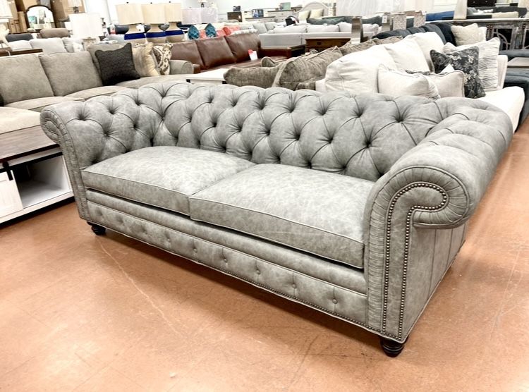 New 94” Leather Chesterfield — 8 Way Hand Tied