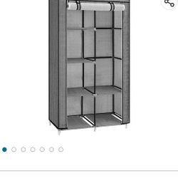 Wardrobe with 1 Clothes Rail, 6 Shelves, Non-Woven Fabric, Metal Frame, 45 x 88 x 168 cm, for Bedroom, Hallway, Black with Herringbone Pattern

