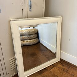 Vintage Beveled Mirror With Chippy Solid Wood Frame
