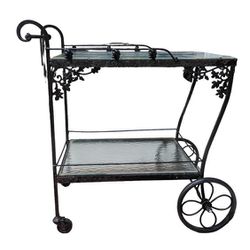 Vintage Woodard Wrought Iron Bar Cart 