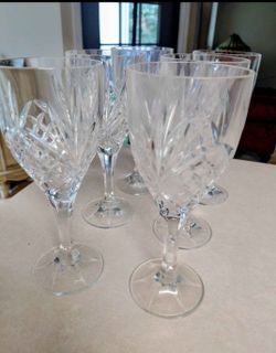 Set of Cut Crystal Stemmed Wine Glasses