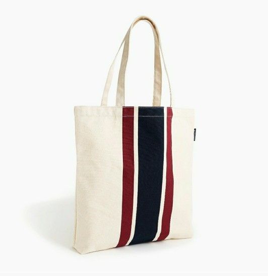 New J. CREW canvas reusable striped shopping tote bag