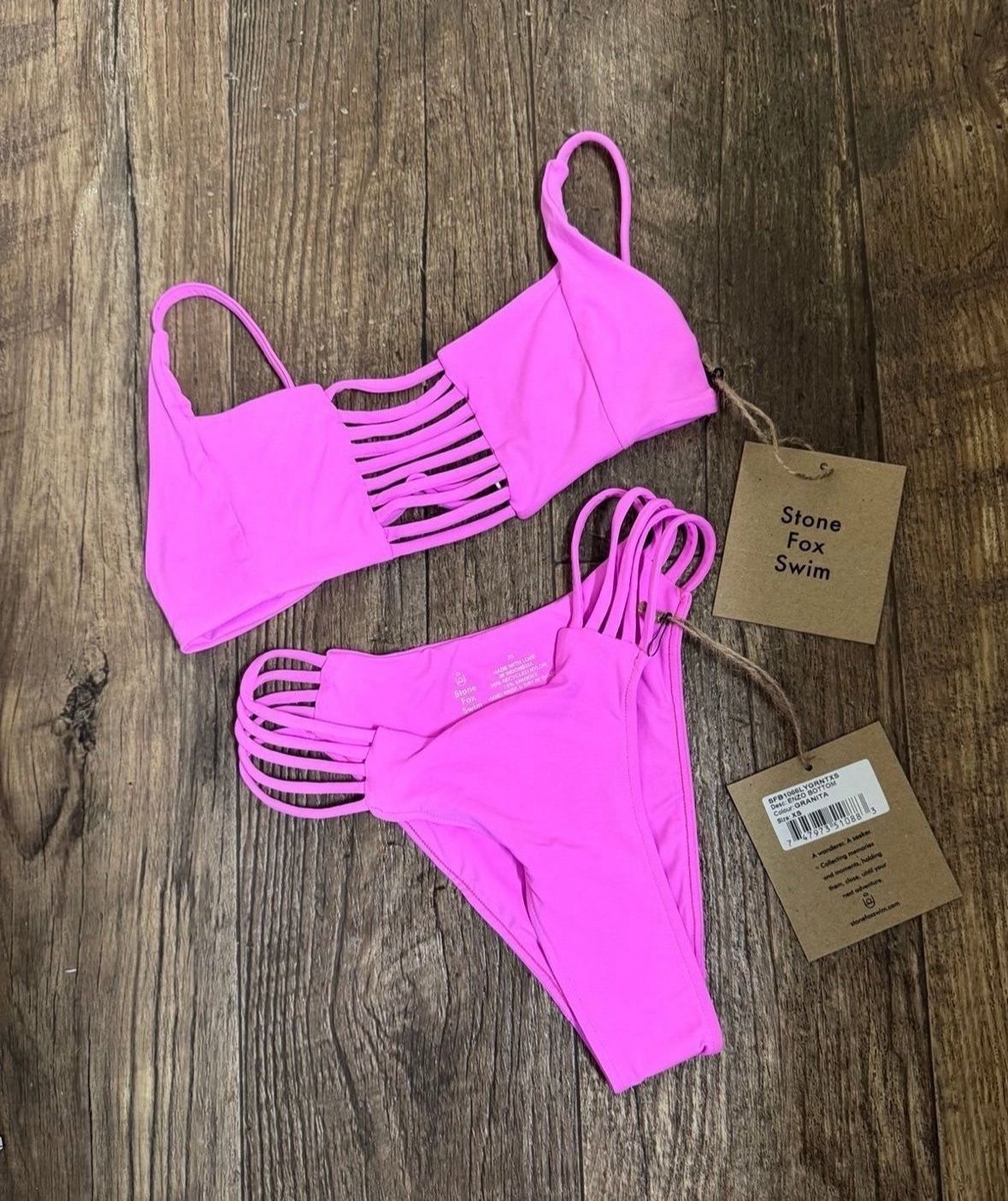 Nwt STONE FOX SWIM bikini set. Enzo Bottoms xs, Dario Top Small, GRANITA color