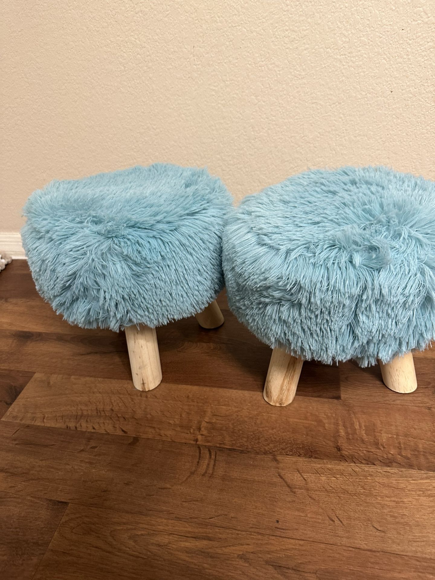 Pair Of Blue Furry Stools