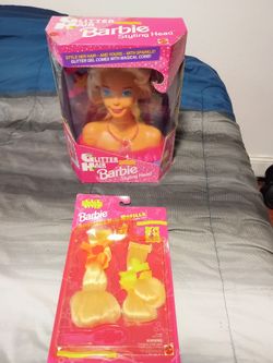 1993 Giltter Hair Barbie Styling Head And 1994 Cut N Style  Barbie Attachable Hair Refills NIB