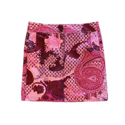 Ann Taylor Petite Womens Paisley Floral Magenta  Pink Mini Skirt Size 12P Button