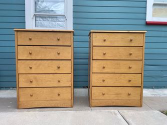 Matching Pair of Wood 5-Drawer Dressers