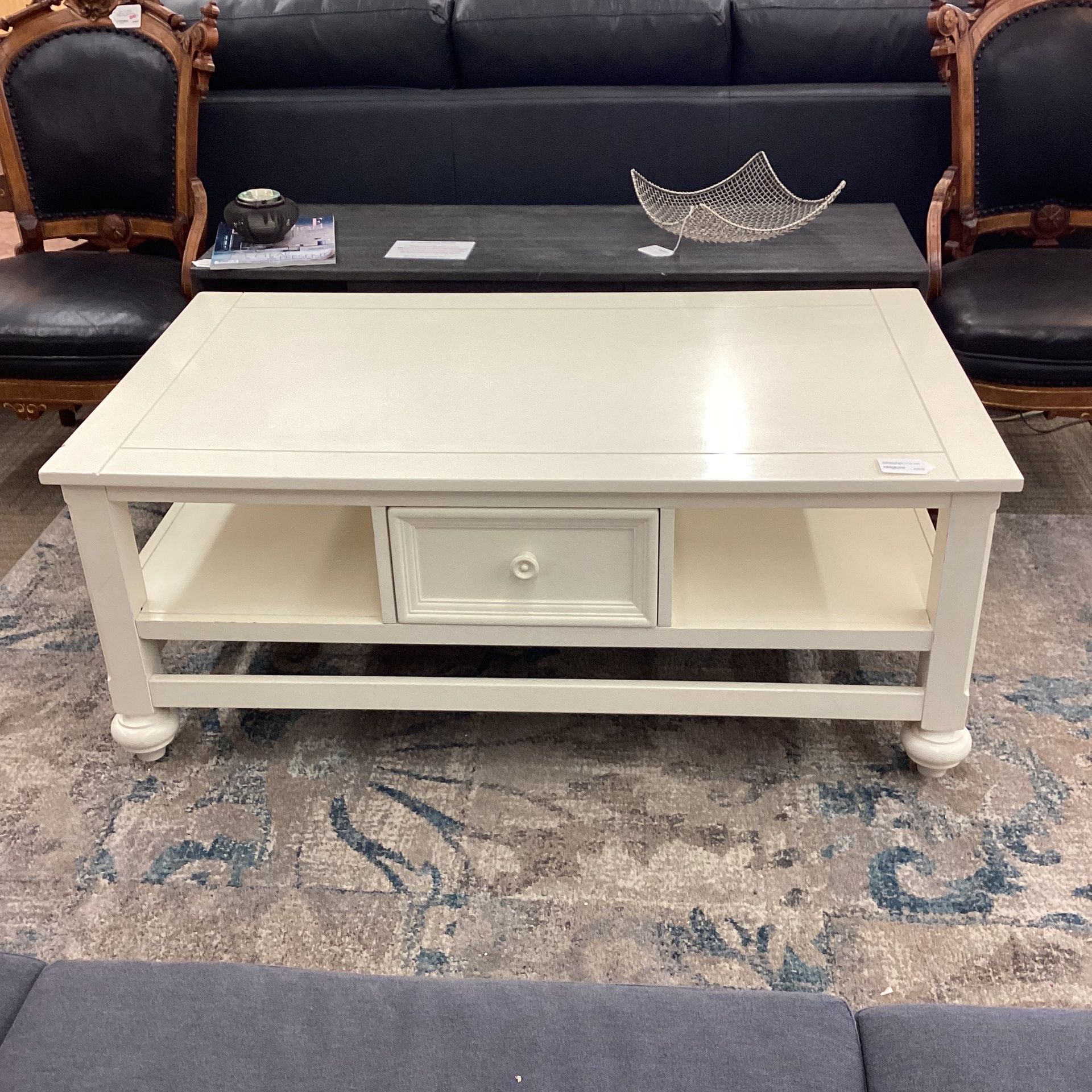 White Rectangular Coffee Table with Drawer