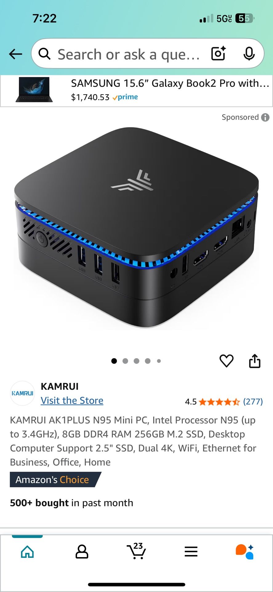 KAMRUI AK1PLUS N95 Mini PC, Intel Processor N95 (up to 3.4GHz), 8GB DDR4 RAM 256GB M.2 SSD, Desktop Computer Support 2.5" SSD, Dual 4K, WiFi, Ethernet