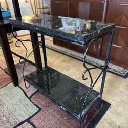 2 Tier Black Granite/Metal Console Table