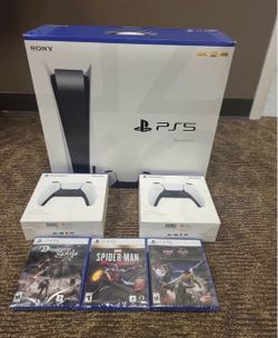 Sony PlayStation 5 PS5 Console Disc Version 3 Games + 2 Controller Bundle.