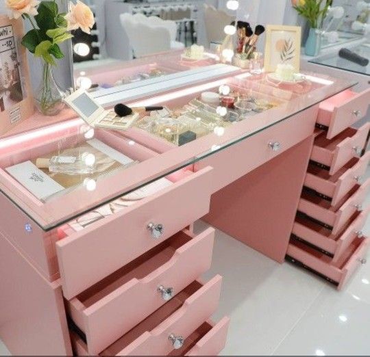 ✅️✅️Vanity Desk - 13 Storage Drawers - Pink✅️ Mirror Not Includes