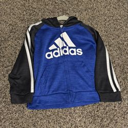 Boy’s Adidas Size 3T Blue, Black, & White Zip Up Jacket With Hood