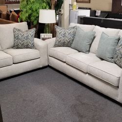 Brand New Biege Fabric Sofa + Loveseat 2PCs Set