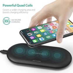 New RAVPower Wireless Charging Pad Qi Fast Wireless with 4 Coils 10W for Galaxy S9+ S9 S8+ S8, Compatible iPhone Xs MAX XR XS X 8 Plus & All Qi-Enable