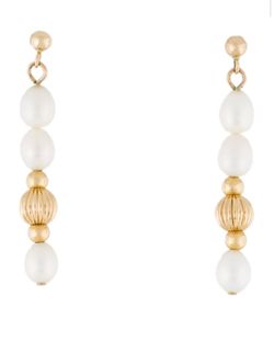 14k Yellow Gold and Pearl Drop Earrings