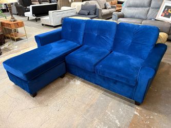 Cobalt Blue Velvet Reversible Chaise Sofa
