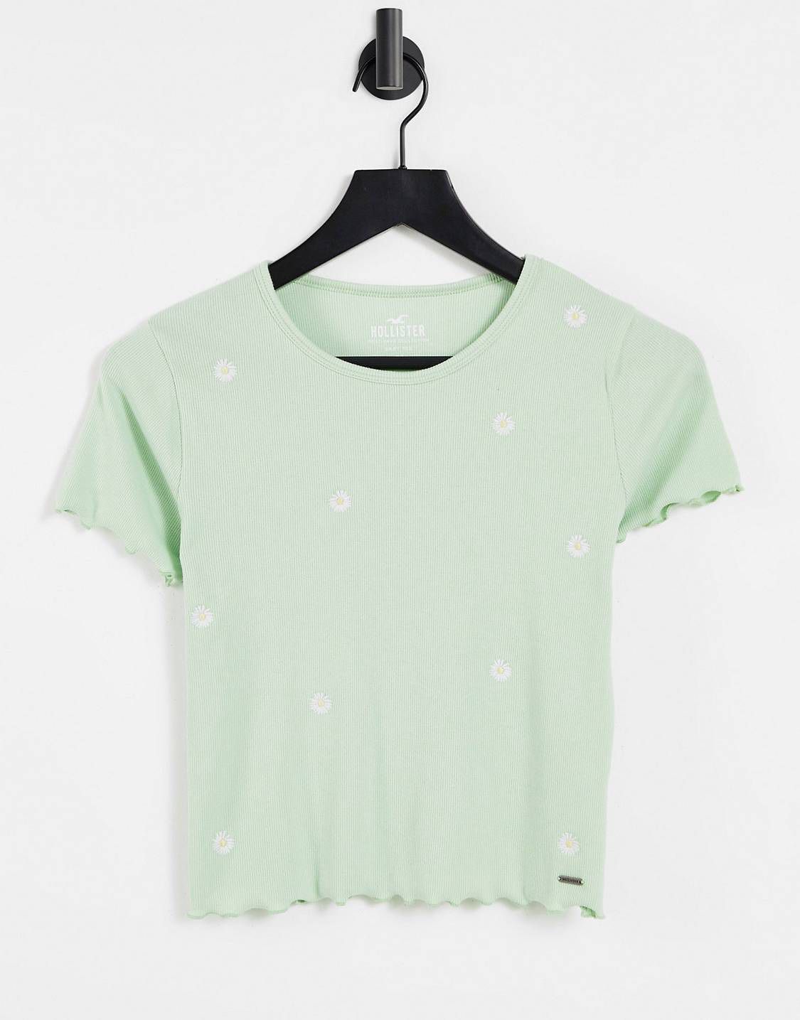 Hollister Short Sleeve Lettuce Hem Baby T Shirt in Mint Green Floral | Size S