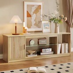 Bestier - 57" Gaming TV Stand with Adjustable Shelves LED-Lit TV Console for 65-Inch TVs with Cabinet Storage - Log
