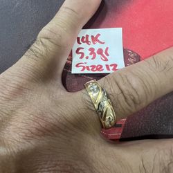 14K Solid Gold Men Wedding Ring With Natural Diamonds 💎 Stones 5.3Gr Size 12
