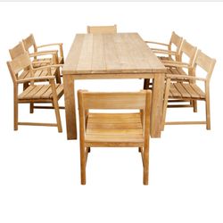 New Solid 8’ Wide Slats Teak Outdoor Furniture And 8 Teak Chairs.