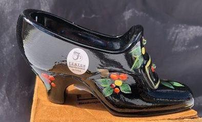 Fenton Art Glass Hand Painted Christmas Buckle Slipper W/Swarovski Crystal - Beautiful!