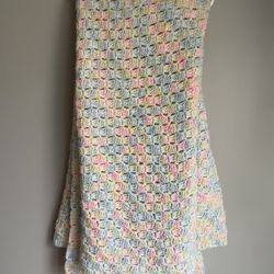 Handmade Knit Crocheted Baby Blanket Large White Pastel Rainbow Boys Girls