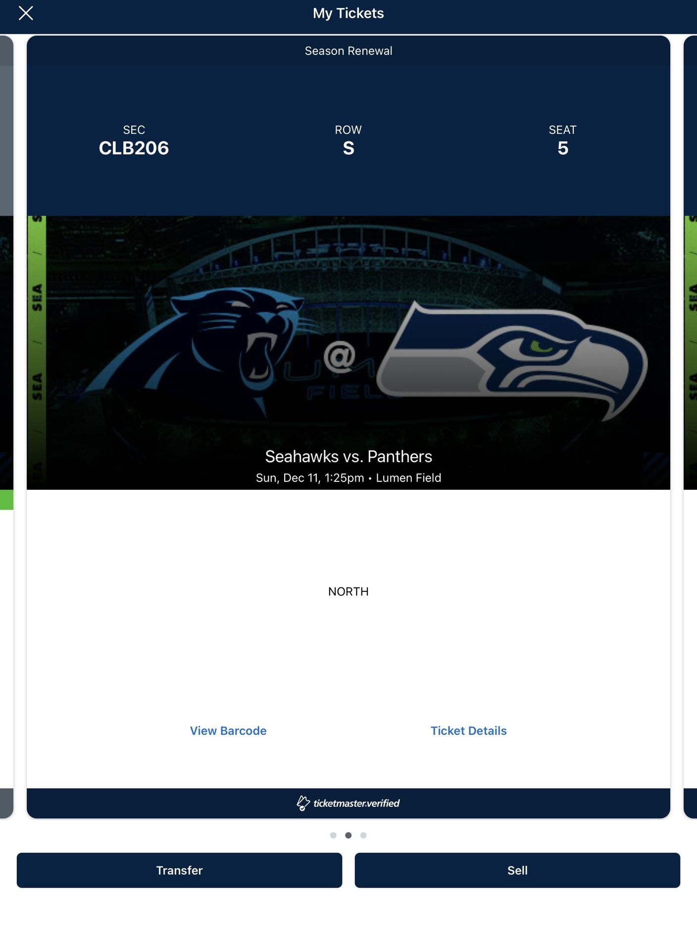 2 Seattle Seahawks vs Panthers Delta Sky360 Club Tickets/Seats (face