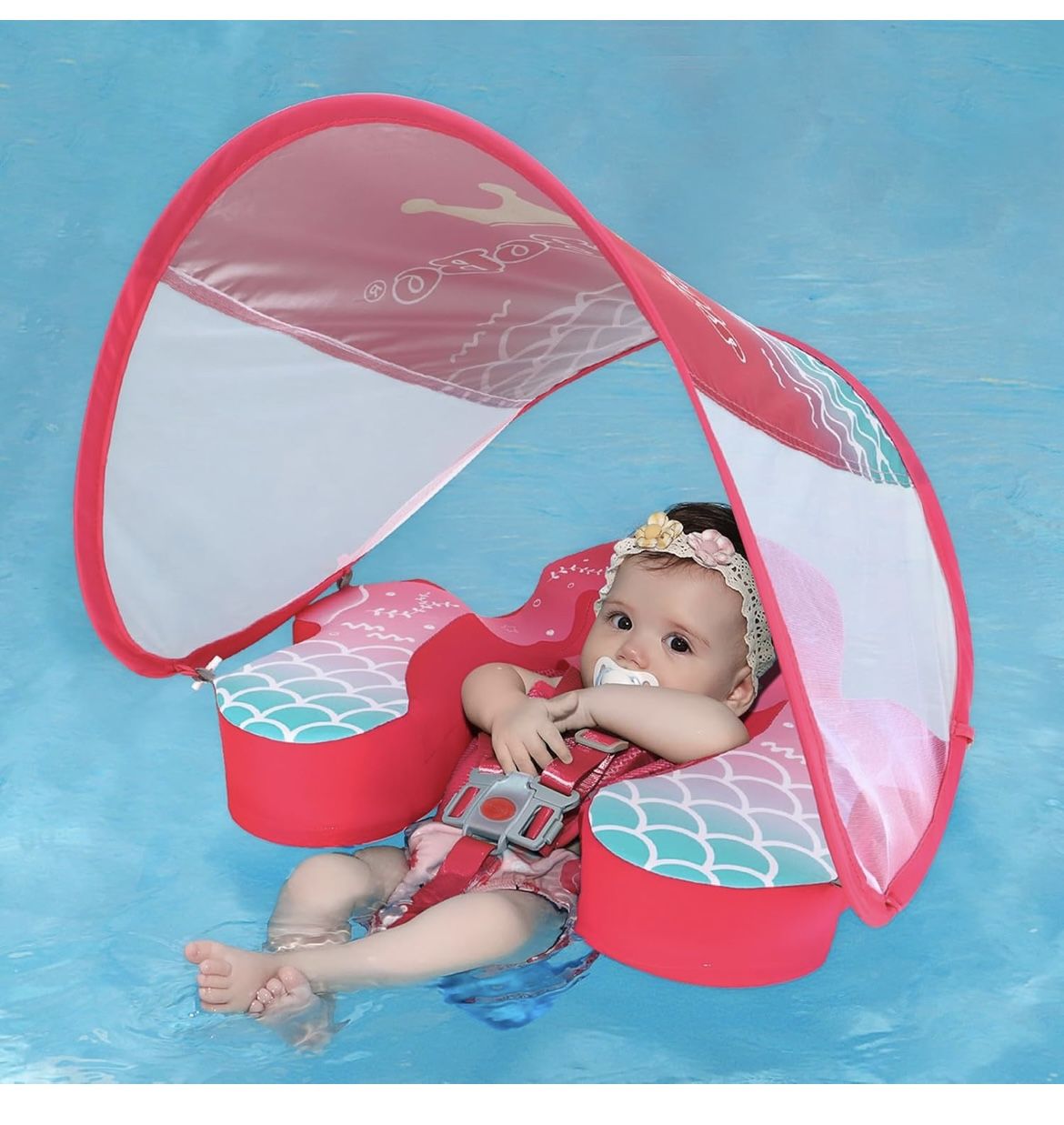 Swimbobo Baby Floats for Pool with Canopy Non Inflatable Soft Skin-Friendly Fabric Material