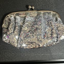 Vintage Silver Sequin Clutch Purse  