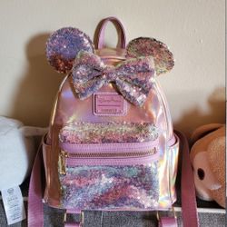 Disney Parks Pink Sequined Loungefly Backpack