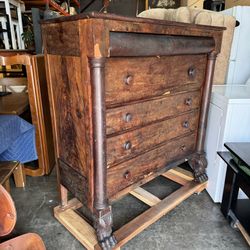 Antique Empire Solid Wood and Veneer 6 Drawer Dresser Chest of Drawers 