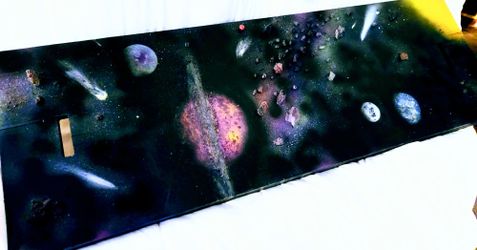 Around 5 Ft  Space Art On Wooden Plank   