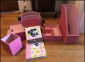 Pink Leather Faux Desk Set