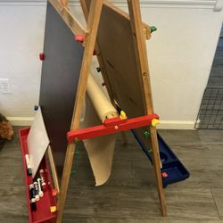 Easel for Drawing - Whiteboard And Chalk Side With Markers Included And Big Paper Roll