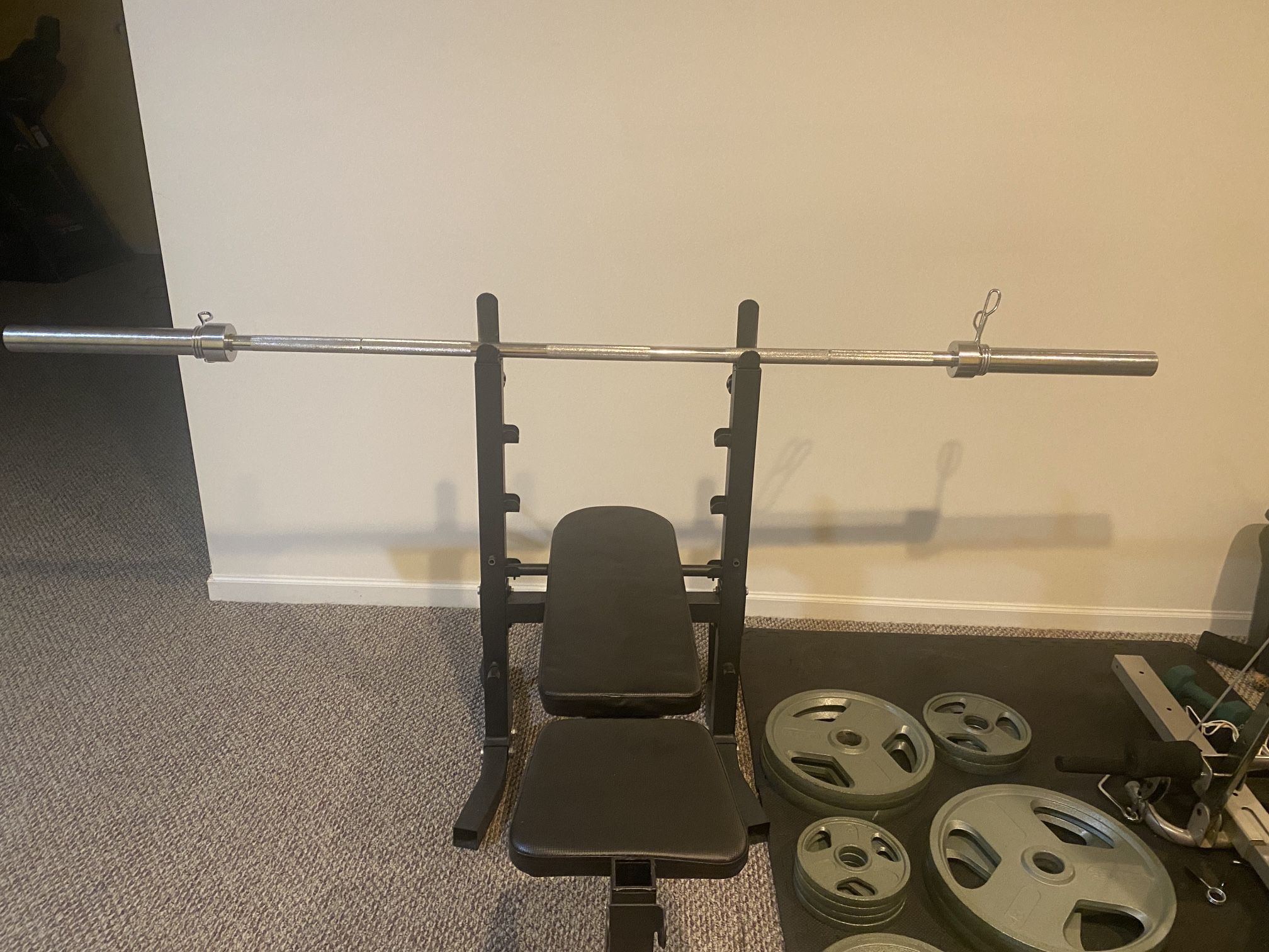 Weider Bar, Bench, and weights