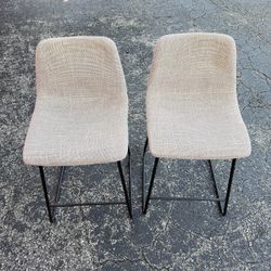 Set of 2 Modern Beige Upholstered Counter Height Bar Stools with Black Metal Legs