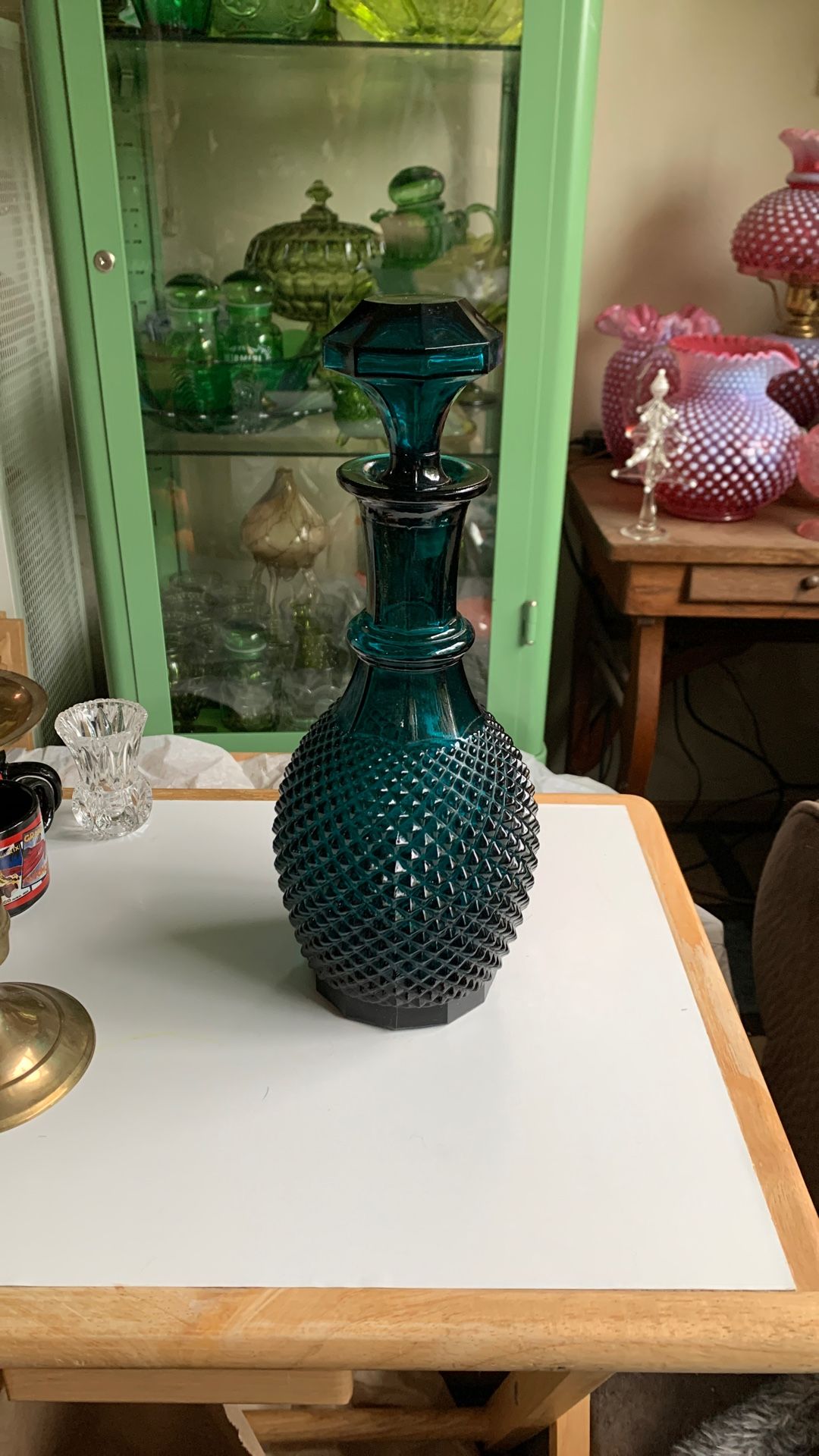 MCM Genie bottle diamond design teal blue glass decanter