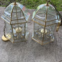 Vintage 2 Ceiling Gassand Brass Lamps 