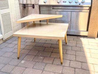 Mid Century Modern Two Tiered Vintage Corner Table Coffee Table